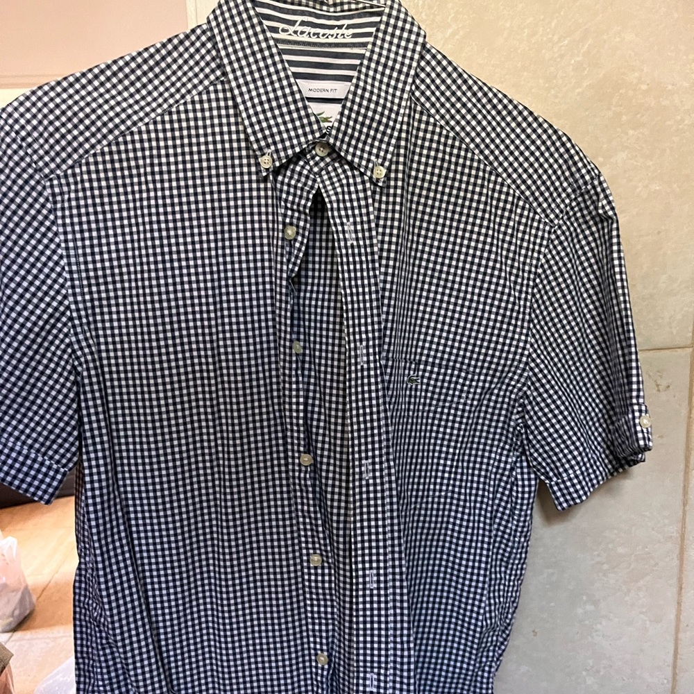 black and white button down checkered men’s shirt